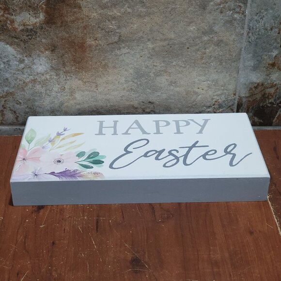 Happy Easter White Block Sign Flower Artwork - Picture 4 of 8